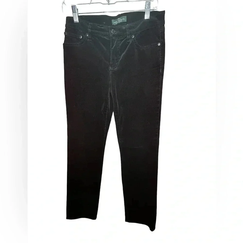 LRL Micro Corduroy Straight Leg Pants Classic Black Size 4